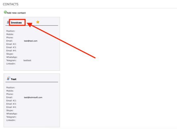 Locate the contact labeled Invoices and click on the name.png